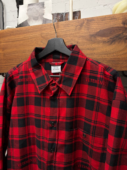Vetements Embroidered Logo Quilted Red/Black Oversized Flannel Shirt