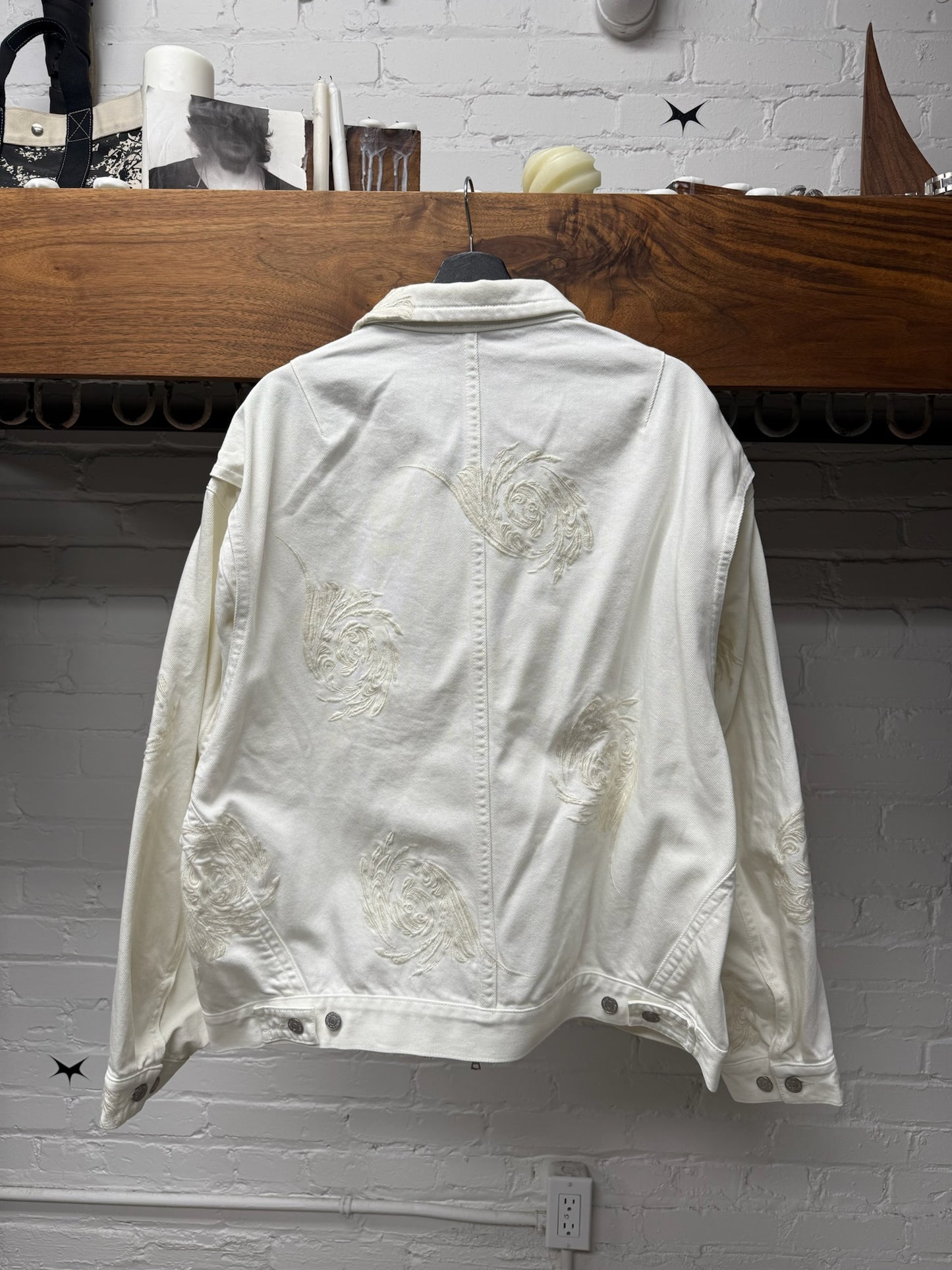 Dries Van Noten ‘Veper’ Embroidered White Denim Jacket