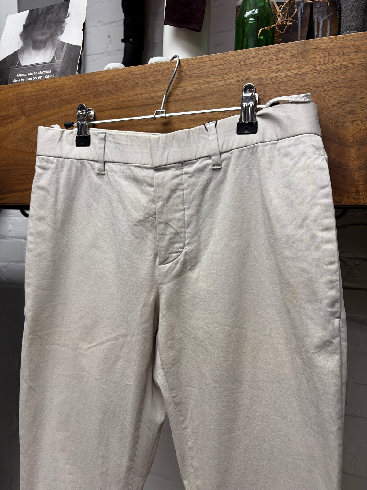 Vintage Helmut Lang Cream Cotton Pants with Back of Knee Pockets