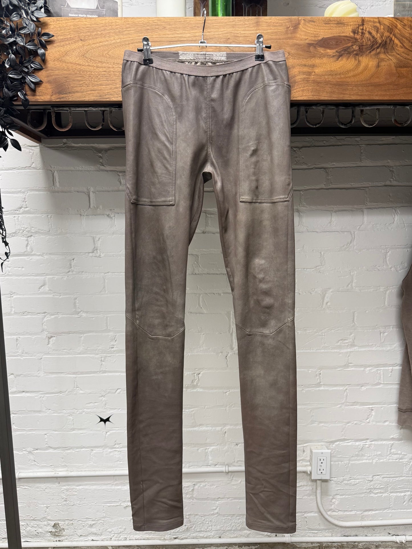 SS2023 Rick Owens ‘Edfu’ Dust Lambskin Leather ‘Geometric Panelled’ Leggings