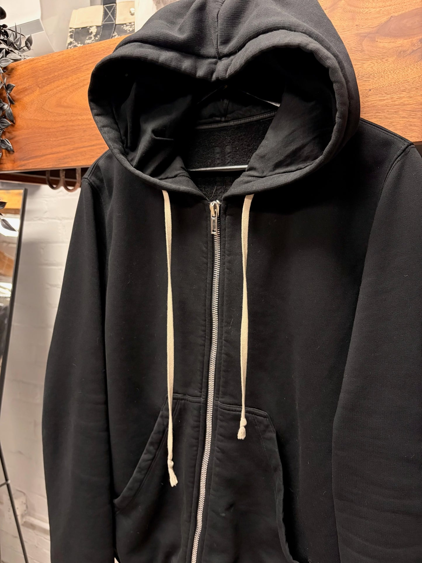 Rick Owens ‘Jason’ Black Cotton Drawstring Zip-Up Hoodie