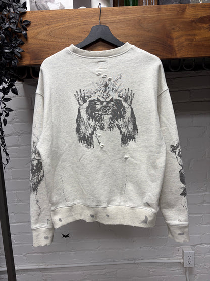 SS2022 Saint Michael x Kosuke Kawamura ‘Jesus in Thorns’ Grey Distressed Crewneck Sweatshirt