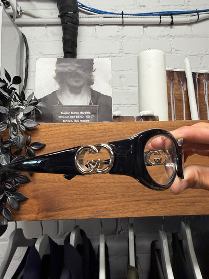 Gucci Black/Silver ‘GG Interlock Logo’ Oval Shape Glasses