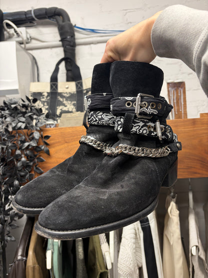 Amiri Bandanna ‘Chain Link’ Black Suede Western Boots