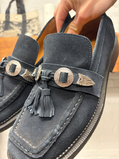Toga Virilis ‘Western Inspired’ Blue Suede Square Toe Loafers