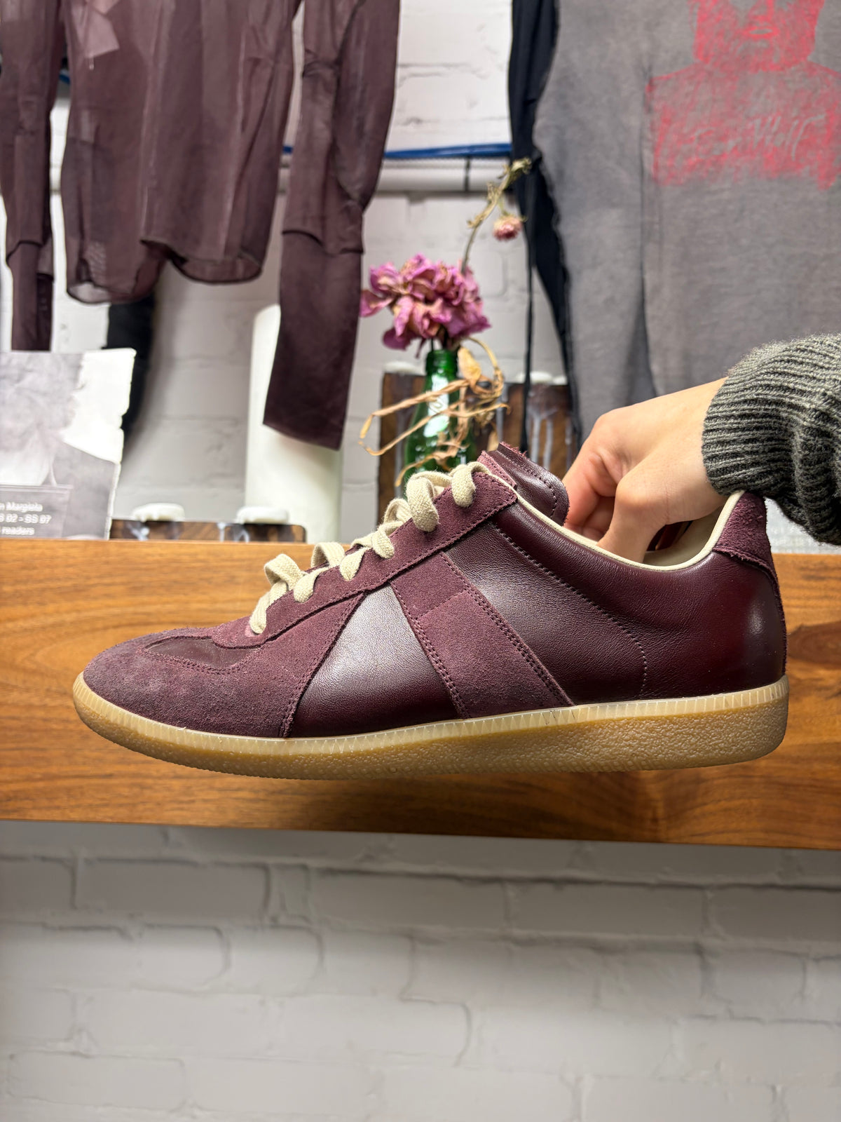 Maison Margiela G.A.T. Dark Red Suede/Gum Sole Low Top Sneakers