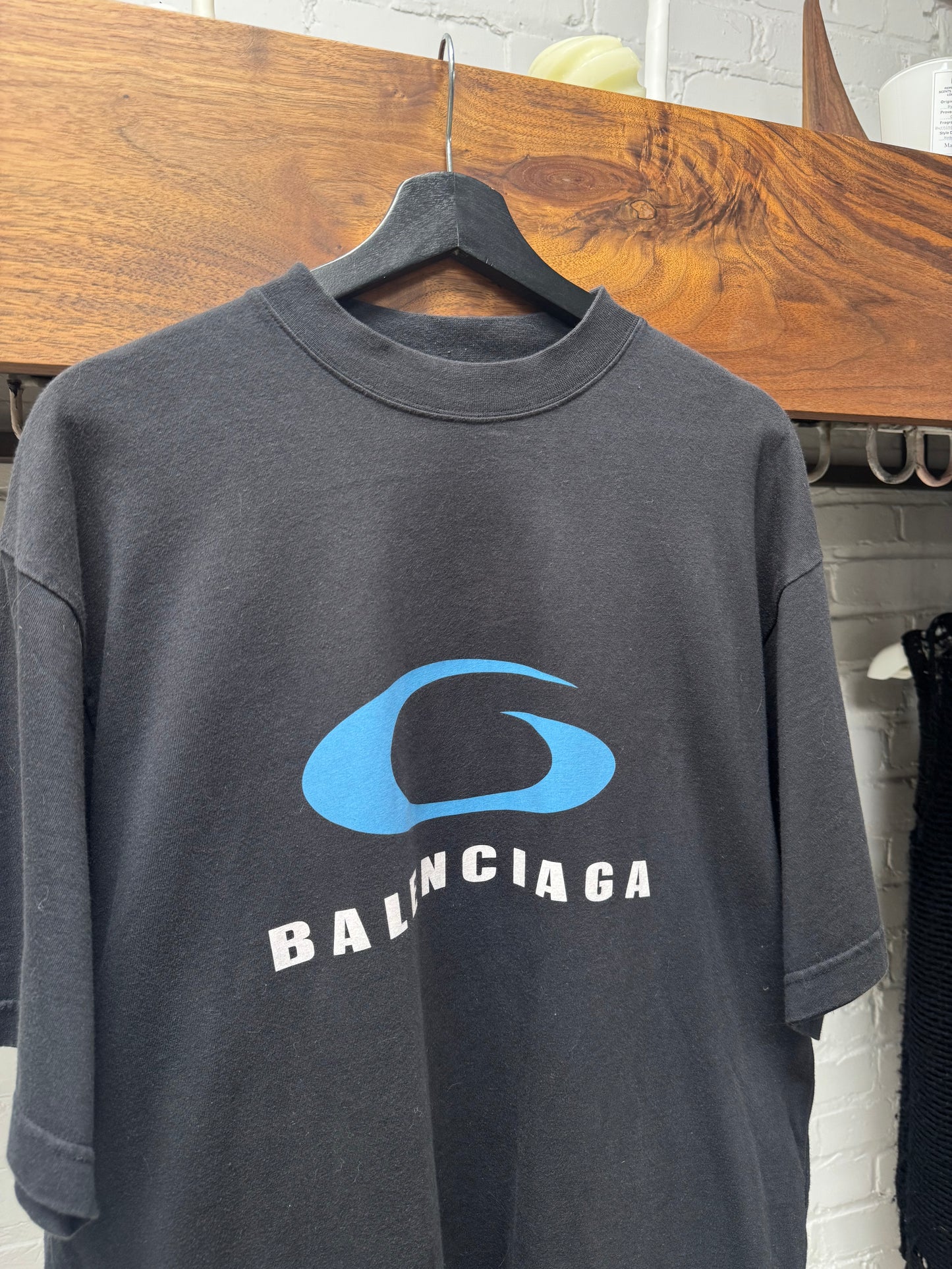 2025 Balenciaga ‘Loop Sports’ Icon Logo Faded Black Oversized T-Shirt