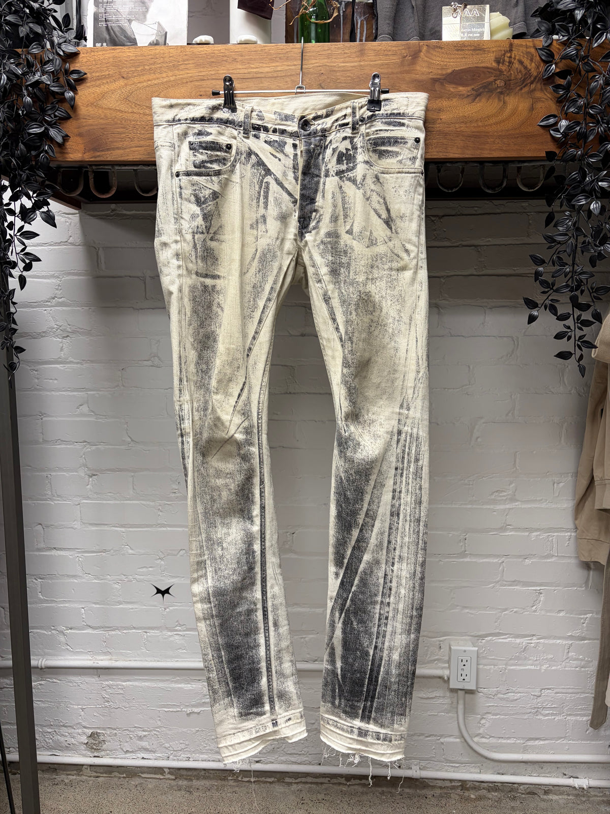 AW2014 Rick Owens ‘Moody’ Grey ‘Gravel’ Skinny Jeans with Released  Bottom Hem