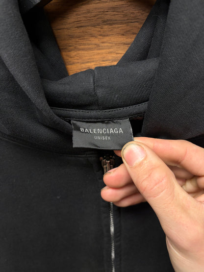 2022 Balenciaga ‘Logo-less’ Black Zip-Up Heavy Cotton Hoodie