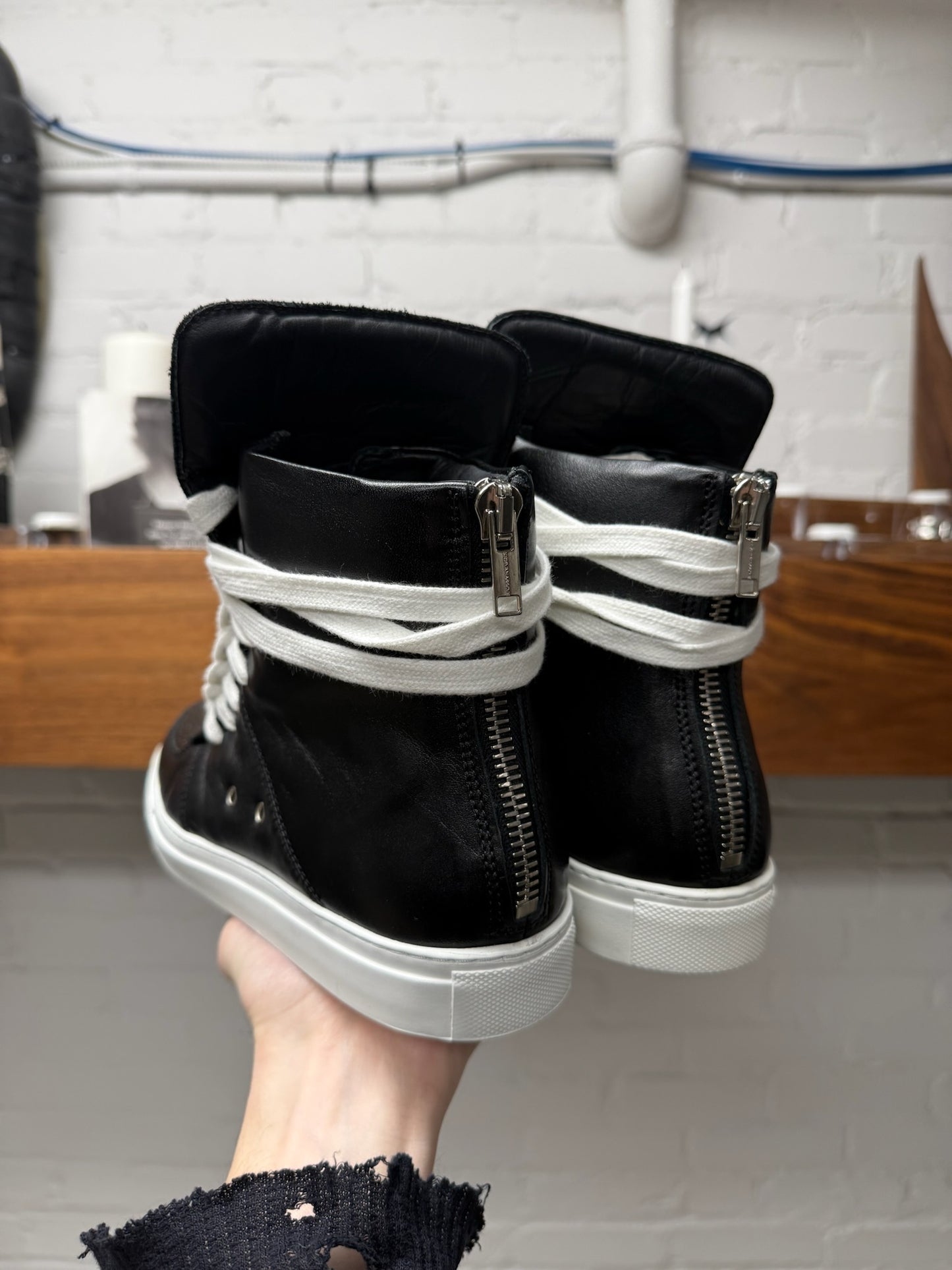 Kris Van Assche ‘Twisted-Lace’ Black/White Leather High Top Sneakers