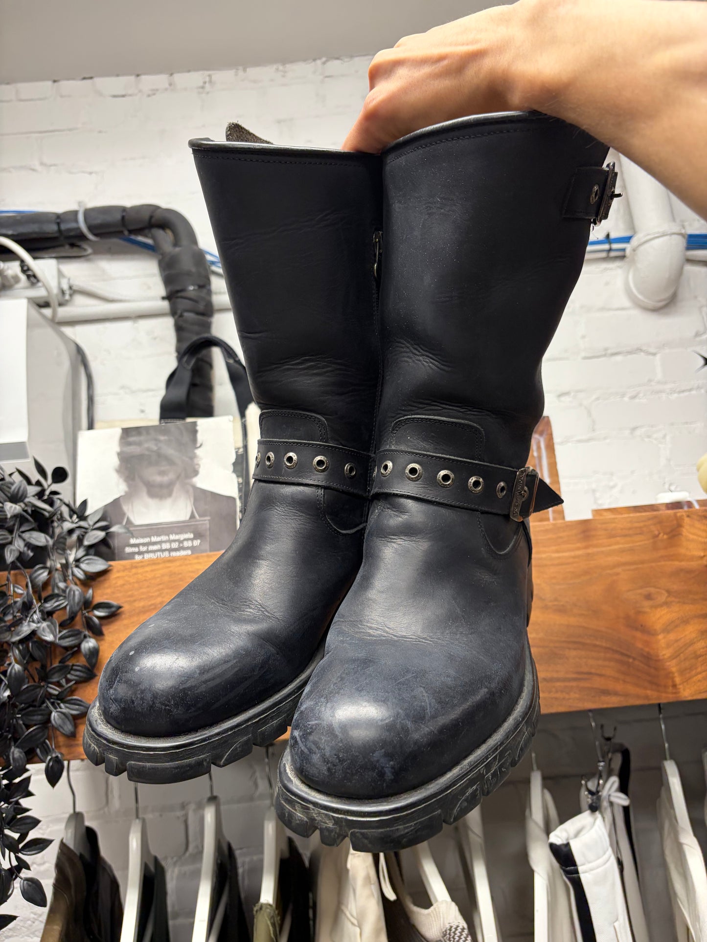 New Rock Black Calfskin Leather ‘Engineer’ Boots