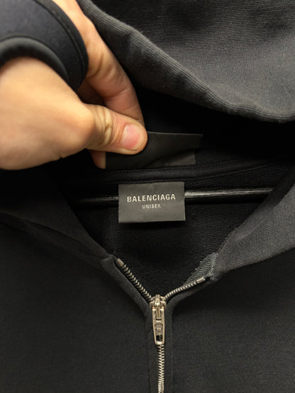 2022 Balenciaga ‘Logo-less’ Black Zip-Up Heavy Cotton Hoodie