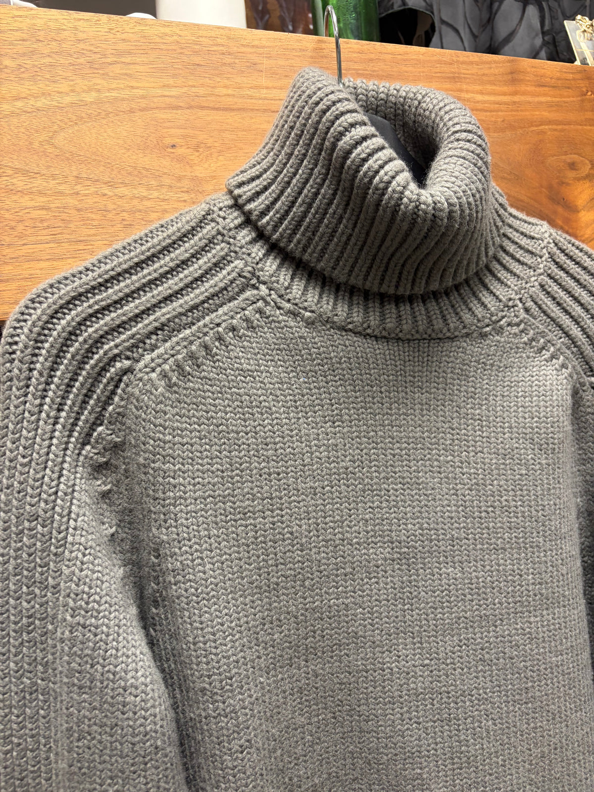 2000s Yves Saint Laurent Rive Gauche by Tom Ford ‘Padded Elbow’ Grey Heavyweight Wool Knit Turtleneck Sweater
