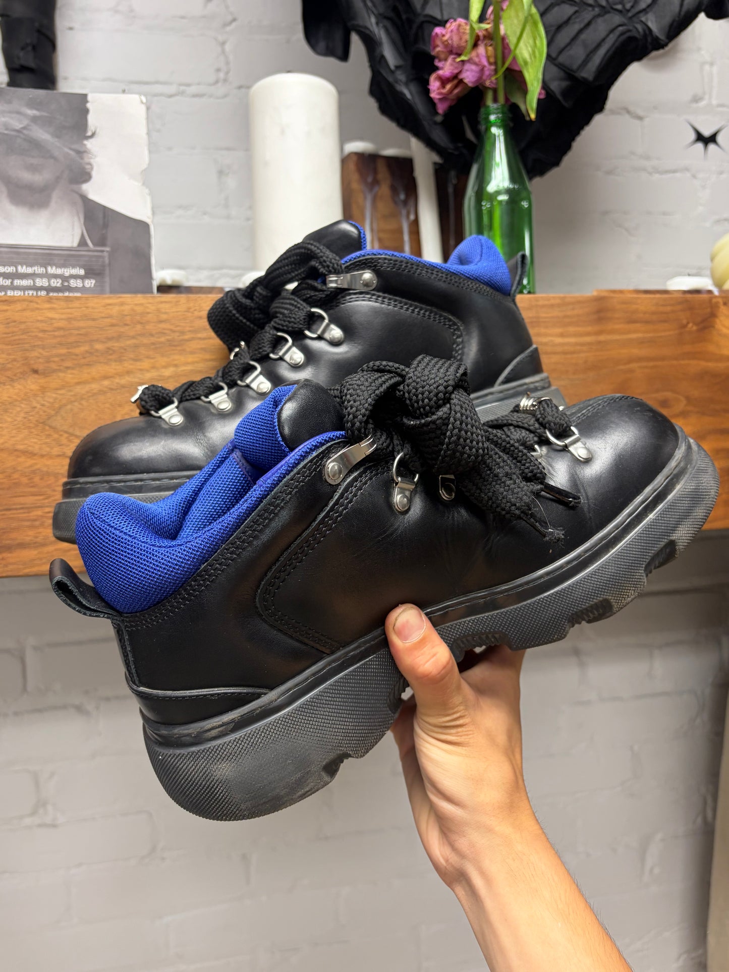 Burberry Trek Lace-Up Black/Blue Leather Ankle Boots