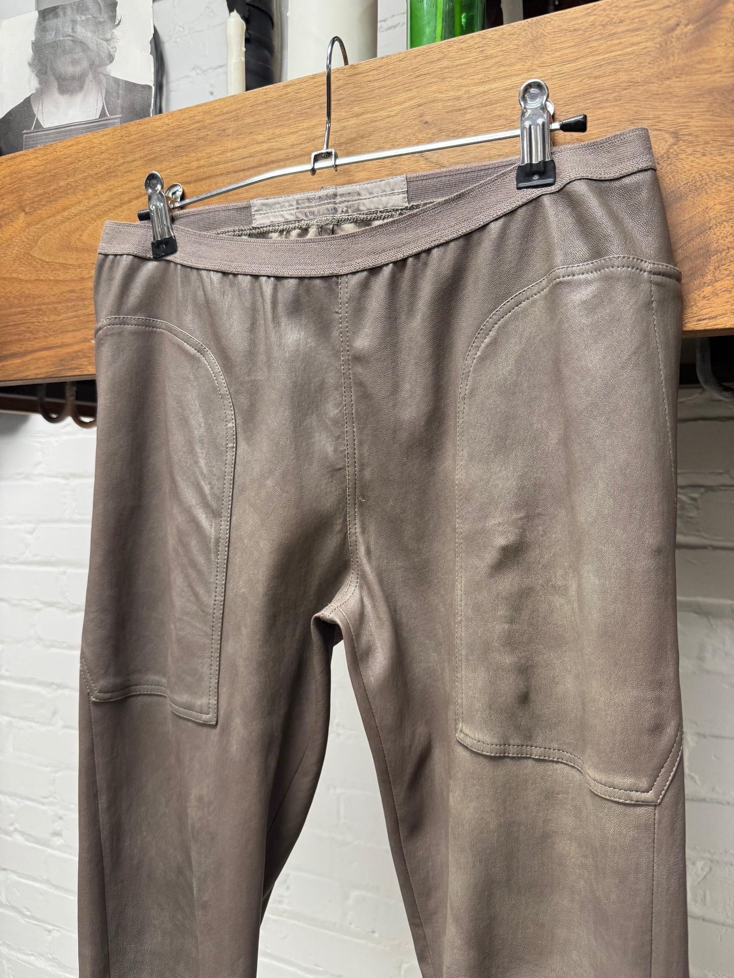 SS2023 Rick Owens ‘Edfu’ Dust Lambskin Leather ‘Geometric Panelled’ Leggings