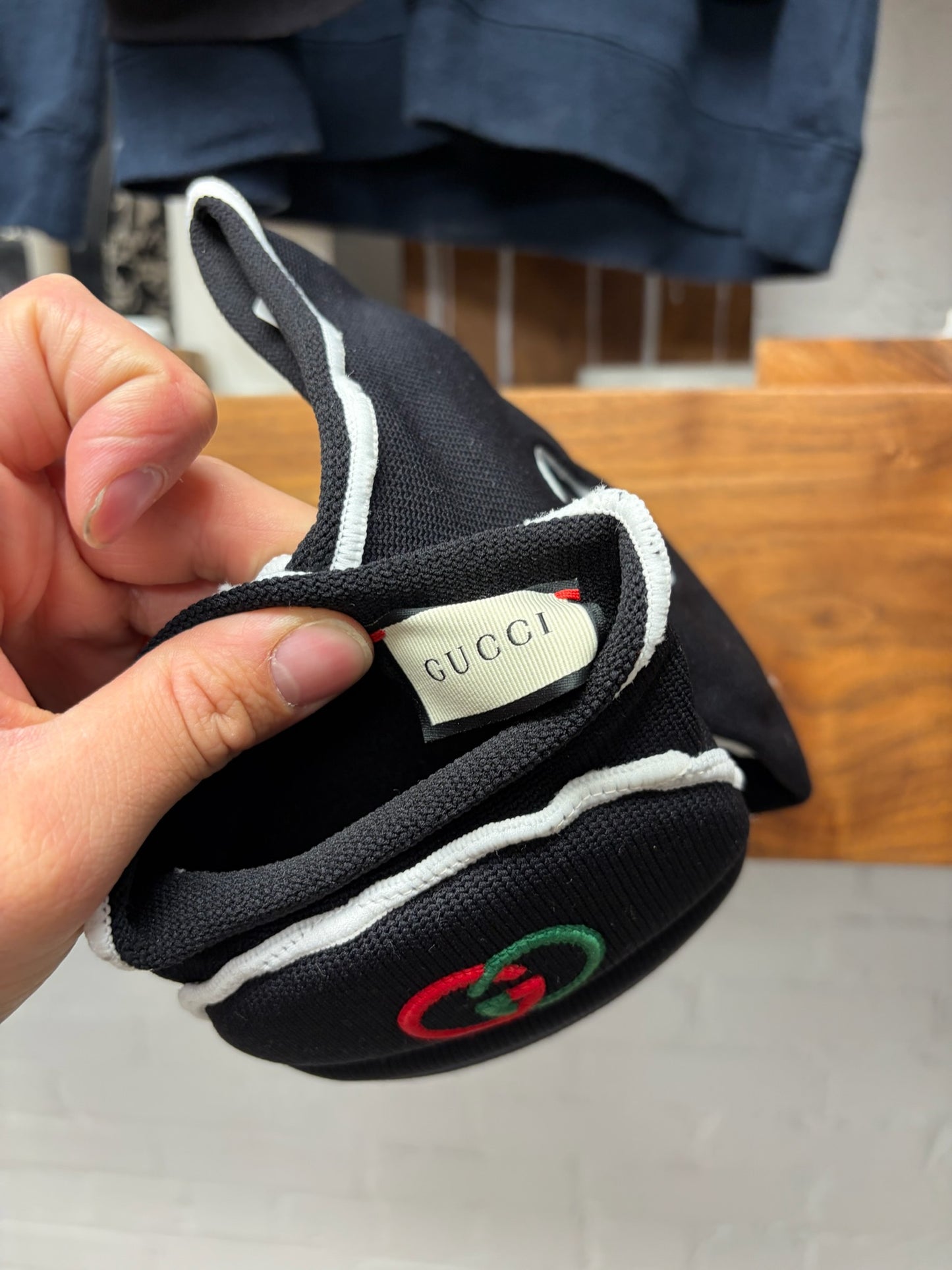 Gucci Embroidered GG Logo Ribbed Black Knee Pads