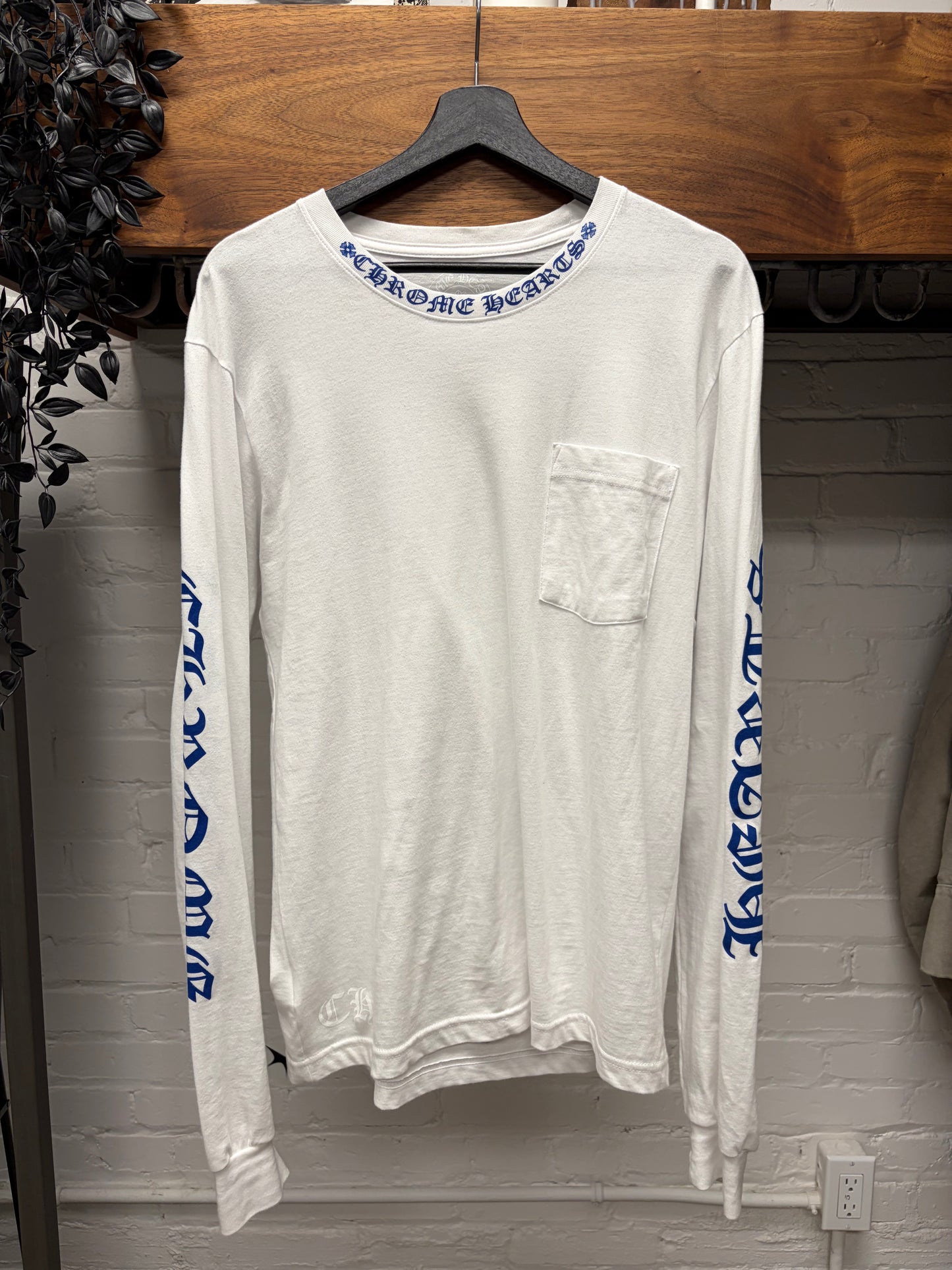 Chrome Hearts Blue/White Scroll Logo Long Sleeve Shirt