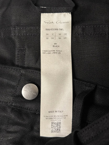 SS2025 Rick Owens ‘Hollywood’ Linen Straight Cut Black Trousers