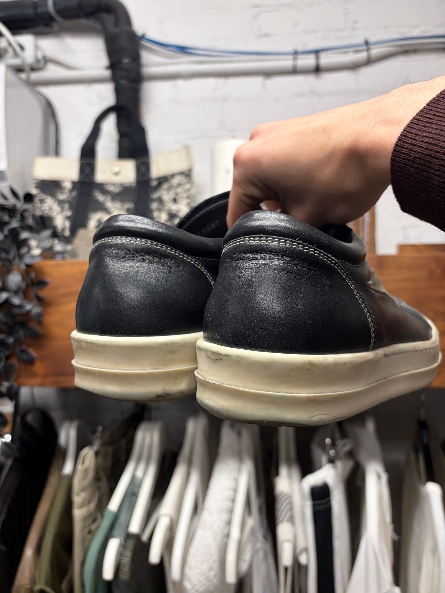 Rick Owens Mainline Black Leather ‘Vans’ Low Top Sneakers