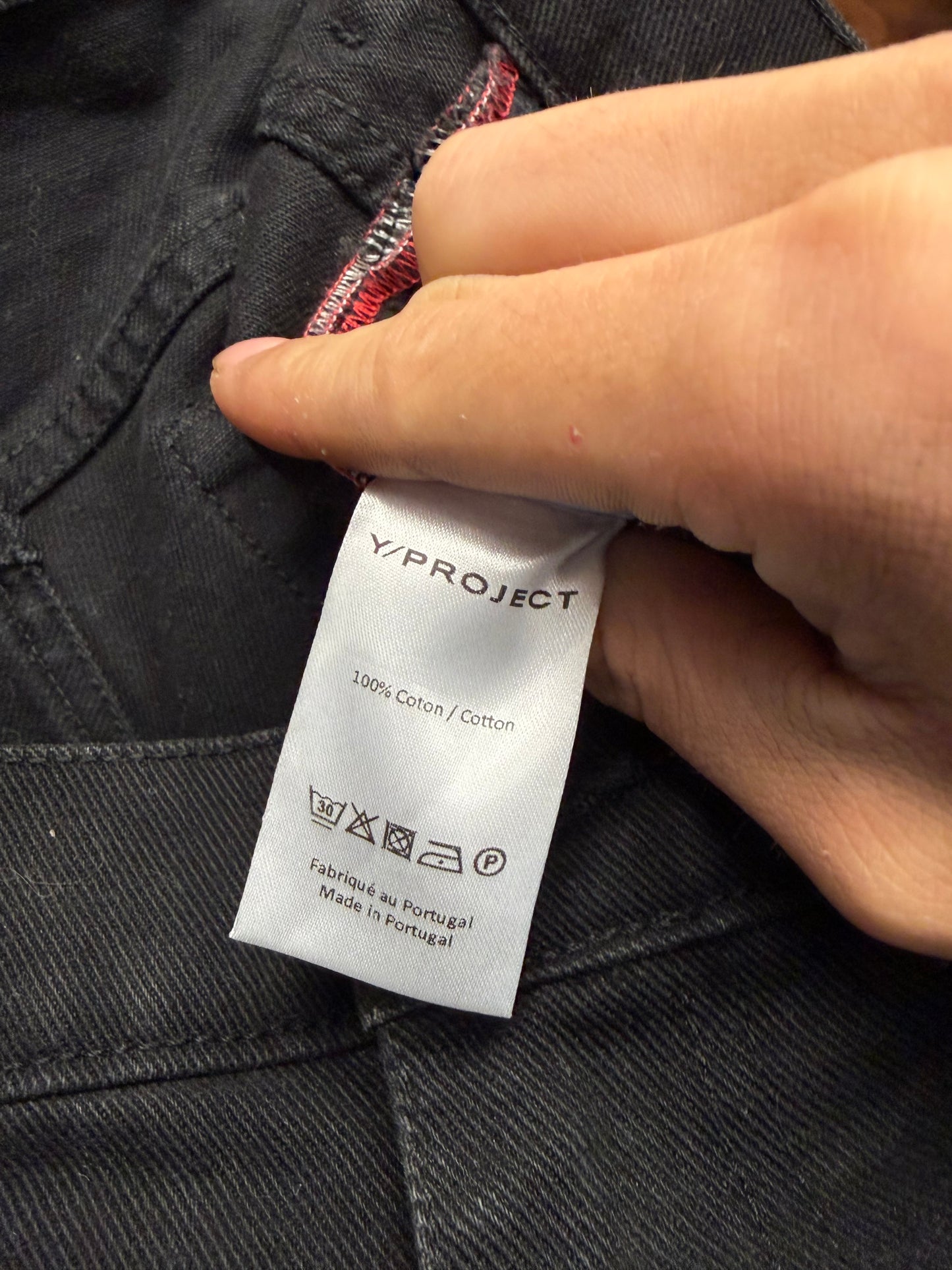 Y-Project ‘Hook n Eye’ Waxed Black Flared Leg Denim