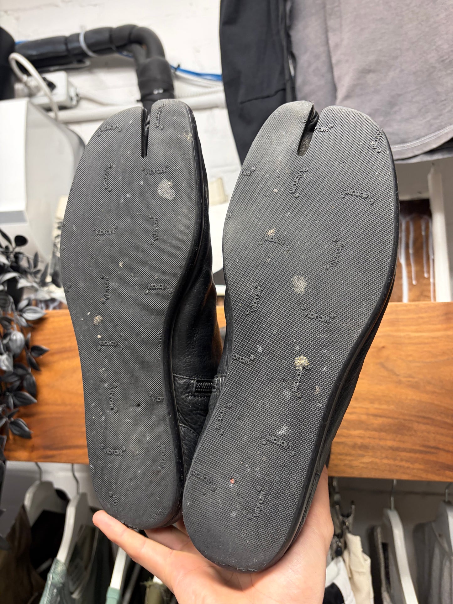Maison Margiela ‘Tabi’ Split Toe Black Leather Monk Sole Boots
