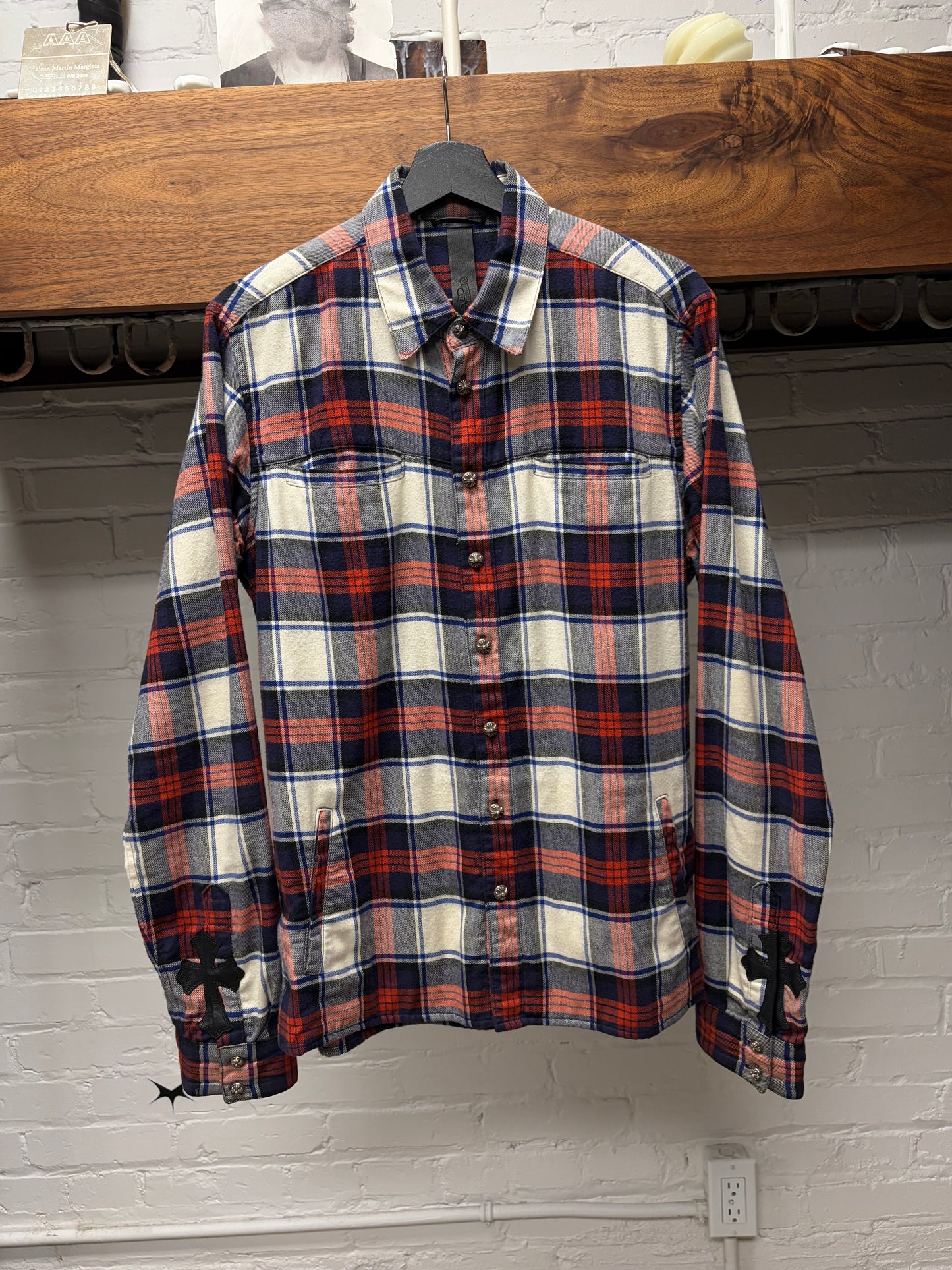 Chrome Hearts ‘Front Pocket’ Leather Cross Patch Flannel