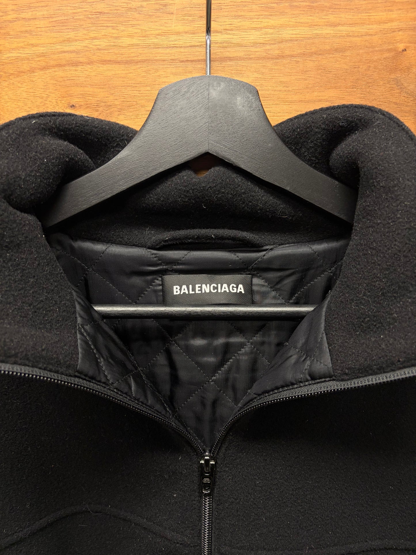 Balenciaga Oversized Black Embroidered Logo Virgin Wool Zip-Up Fleece Jacket