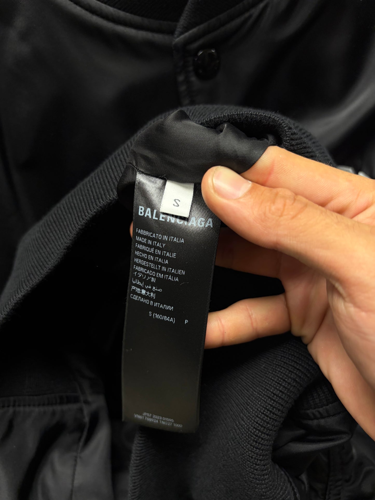 2025 Balenciaga ‘Paris’ Black Drop Shoulder Varsity Bomber Jacket