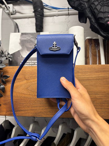 Vivienne Westwood ‘Orb Logo’ Blue Grained Leather Crossbody Bag