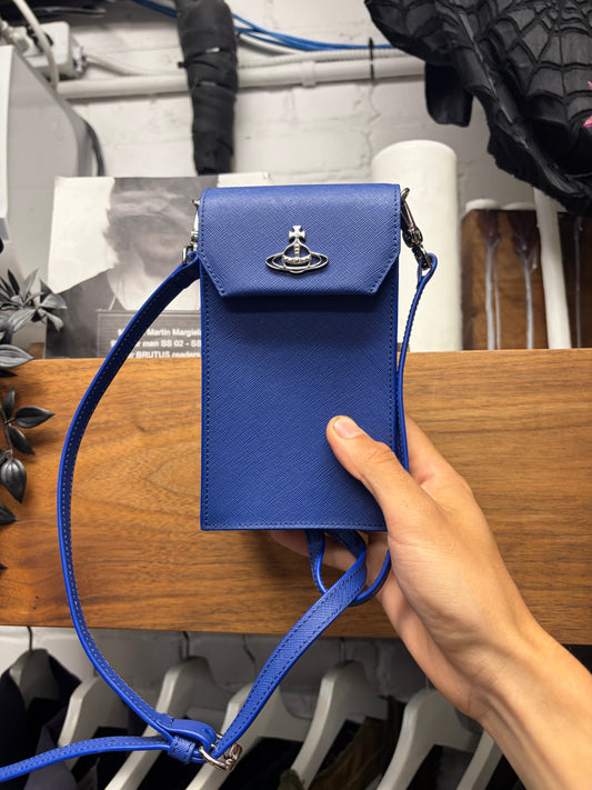 Vivienne Westwood ‘Orb Logo’ Blue Grained Leather Crossbody Bag