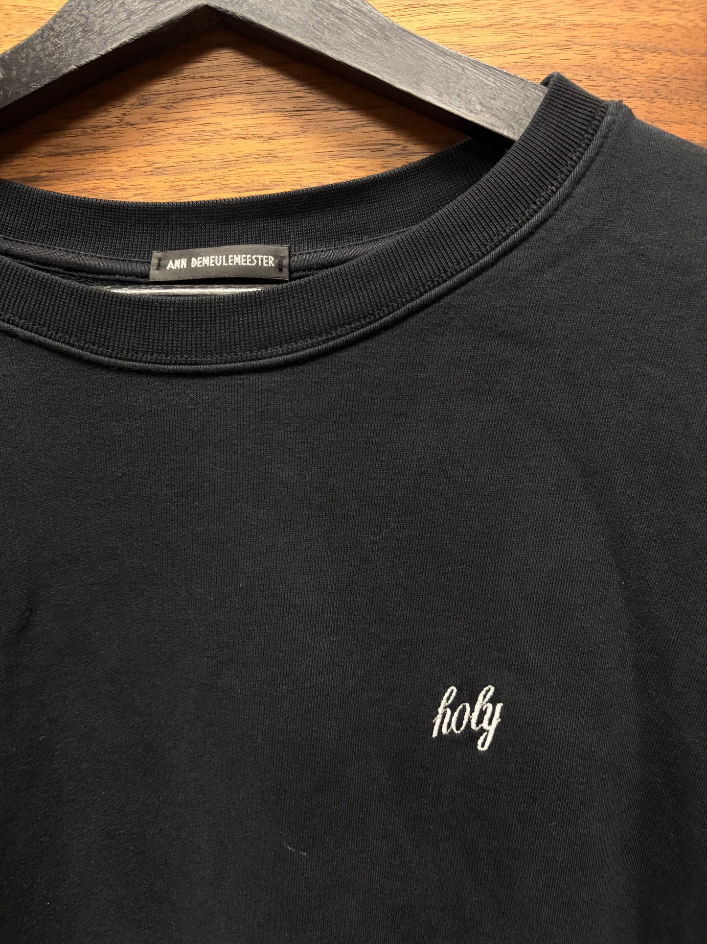 AW2021 Ann Demeulemeester ‘Holy’ Embroidered Logo Black Sweatshirt