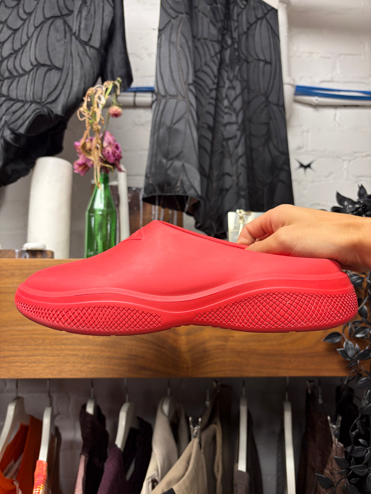 Prada Red Foam Rubber Slip-On Mules