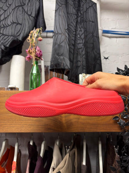 Prada Red Foam Rubber Slip-On Mules