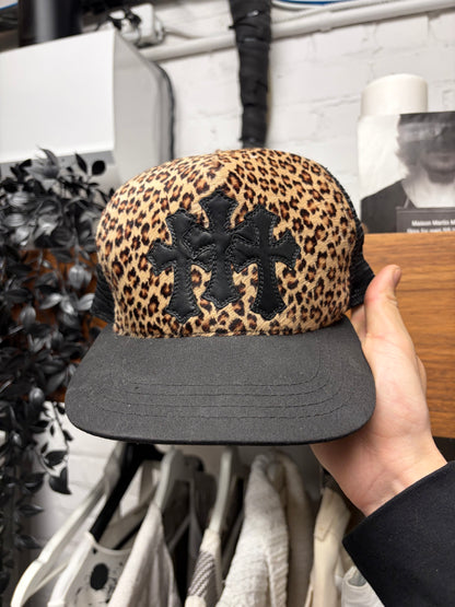 Chrome Hearts ‘Leopard’ Pony-Hair ‘Cemetery’ Leather Cross Patch Trucker Hat