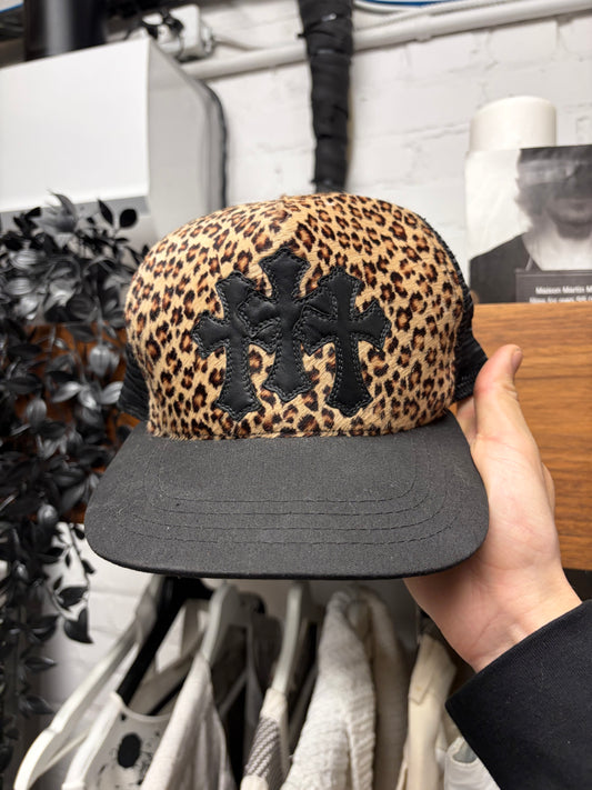 Chrome Hearts ‘Leopard’ Pony-Hair ‘Cemetery’ Leather Cross Patch Trucker Hat