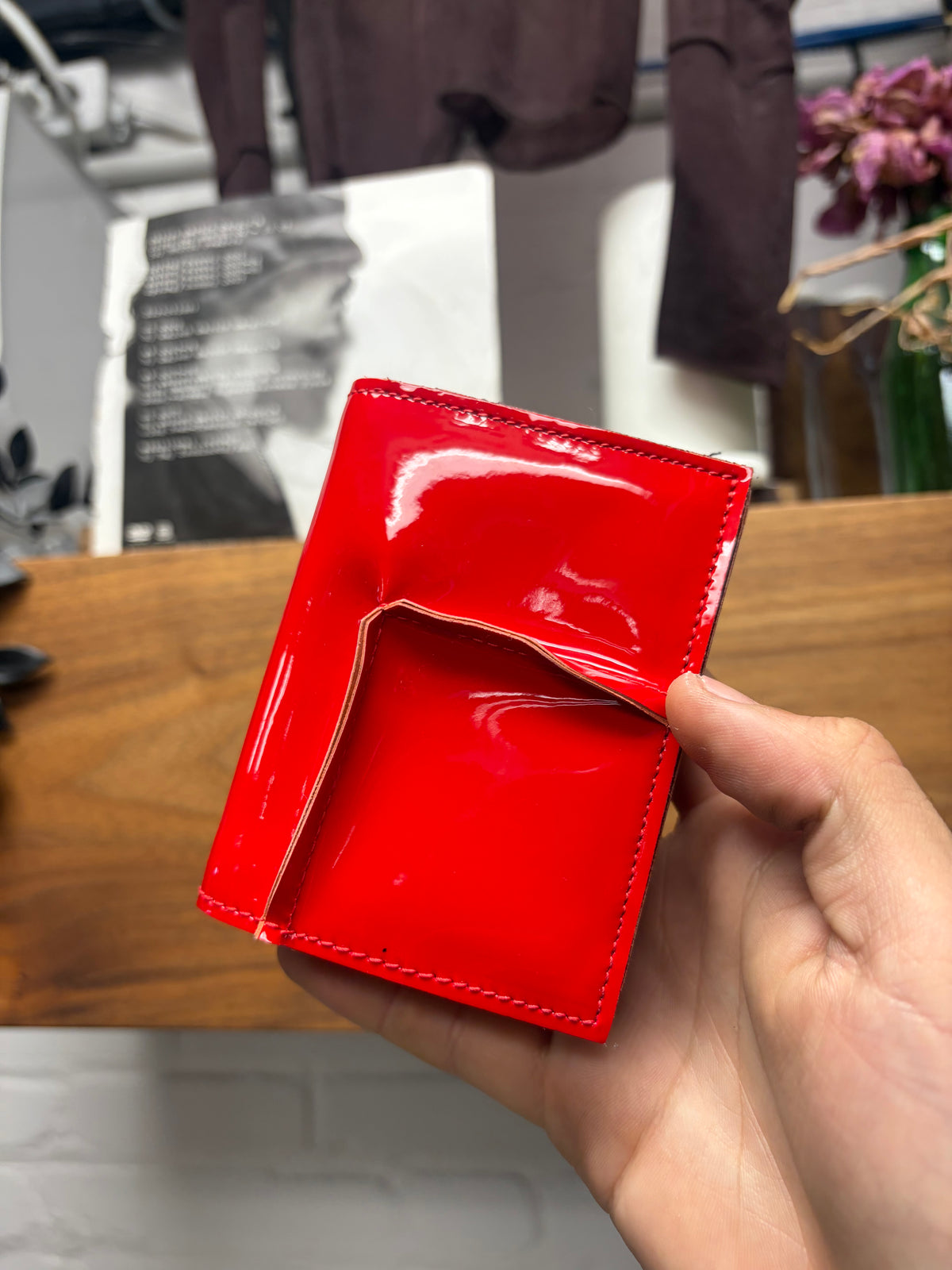 Comme Des Garçons Red Patent Leather ‘Warped’ Bifold Wallet