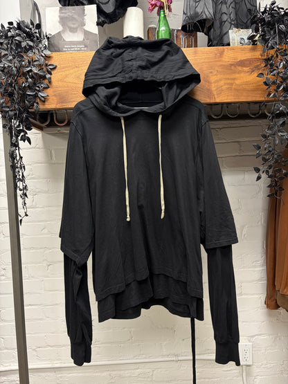Rick Owens ‘DRKSHDW’ Hustler Layered Black Drawstring Hoodie