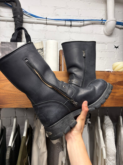 New Rock Black Calfskin Leather ‘Engineer’ Boots