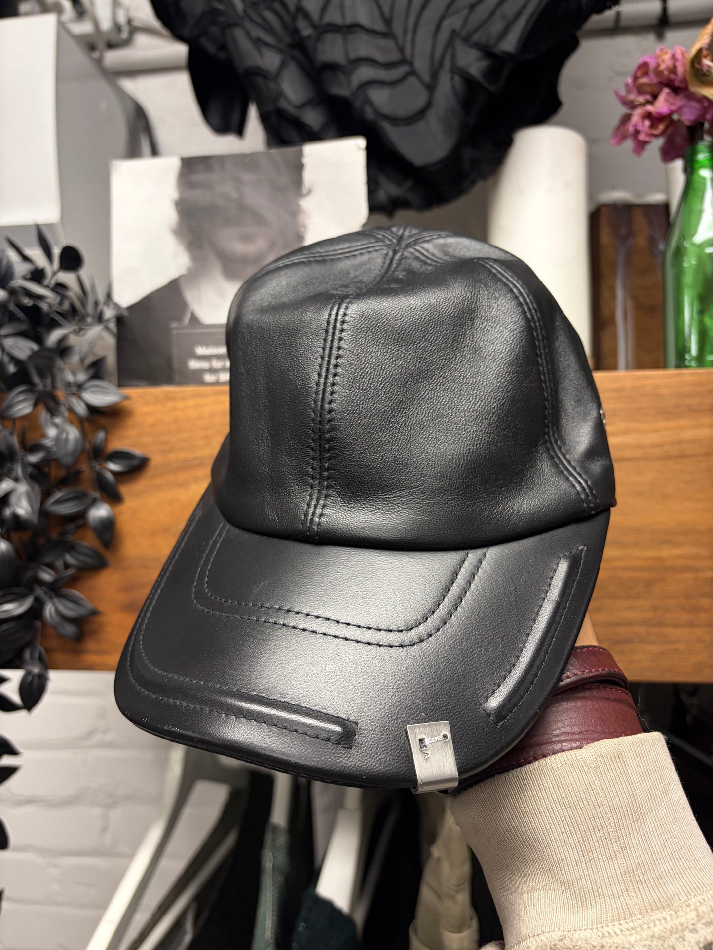 1017 Alyx 9SM ‘Lightercap’ Black Leather Strap-Back Hat