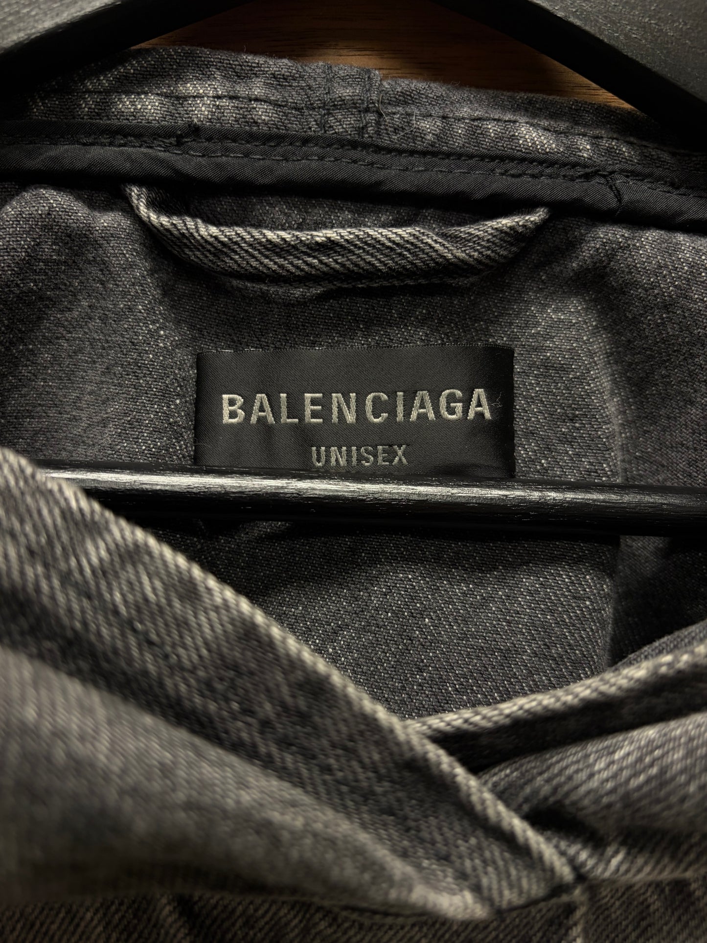 2023 Balenciaga Stone Washed Black Denim Pullover Hoodie