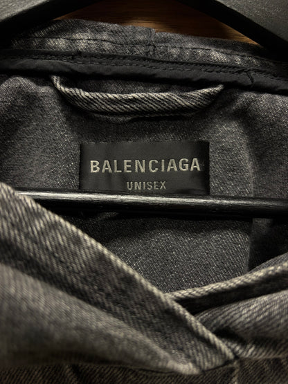 2023 Balenciaga Stone Washed Black Denim Pullover Hoodie