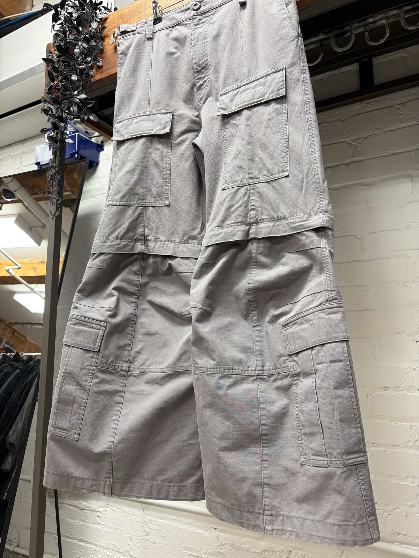 SS2025 Balenciaga Grey Ripstop ‘Convertible’ Flared Leg Cargo Pants