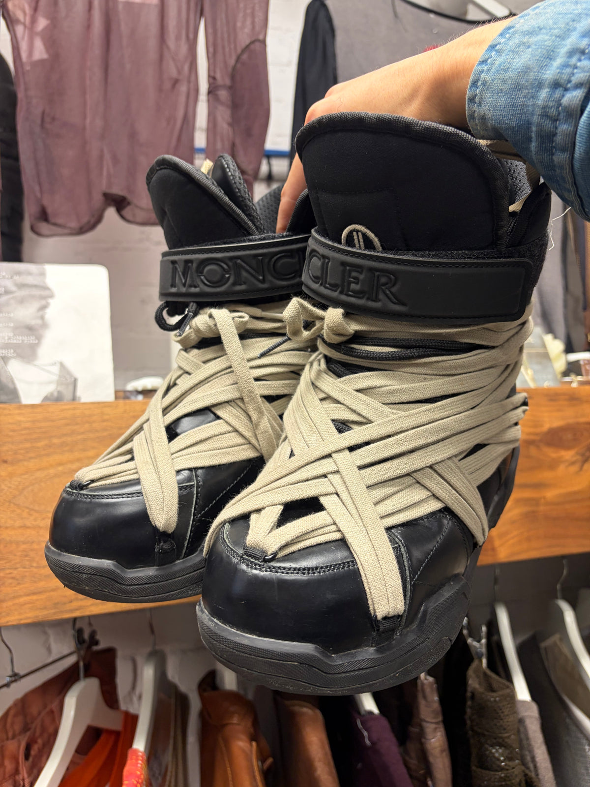 Rick Owens x Moncler ‘Amber’ Black Leather Multi-lace Snow Boots