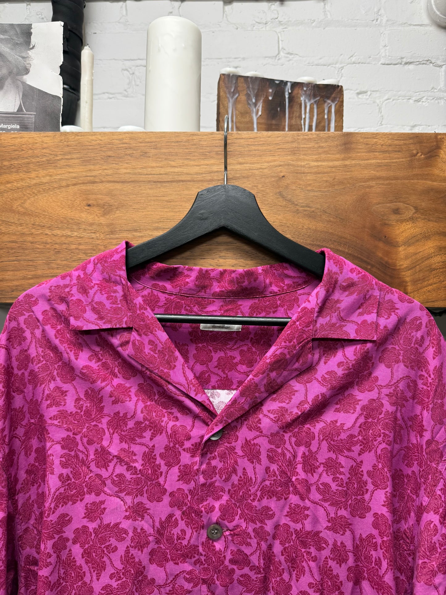 Dries Van Noten Pink Viscose Floral Print Camp Collar Shirt