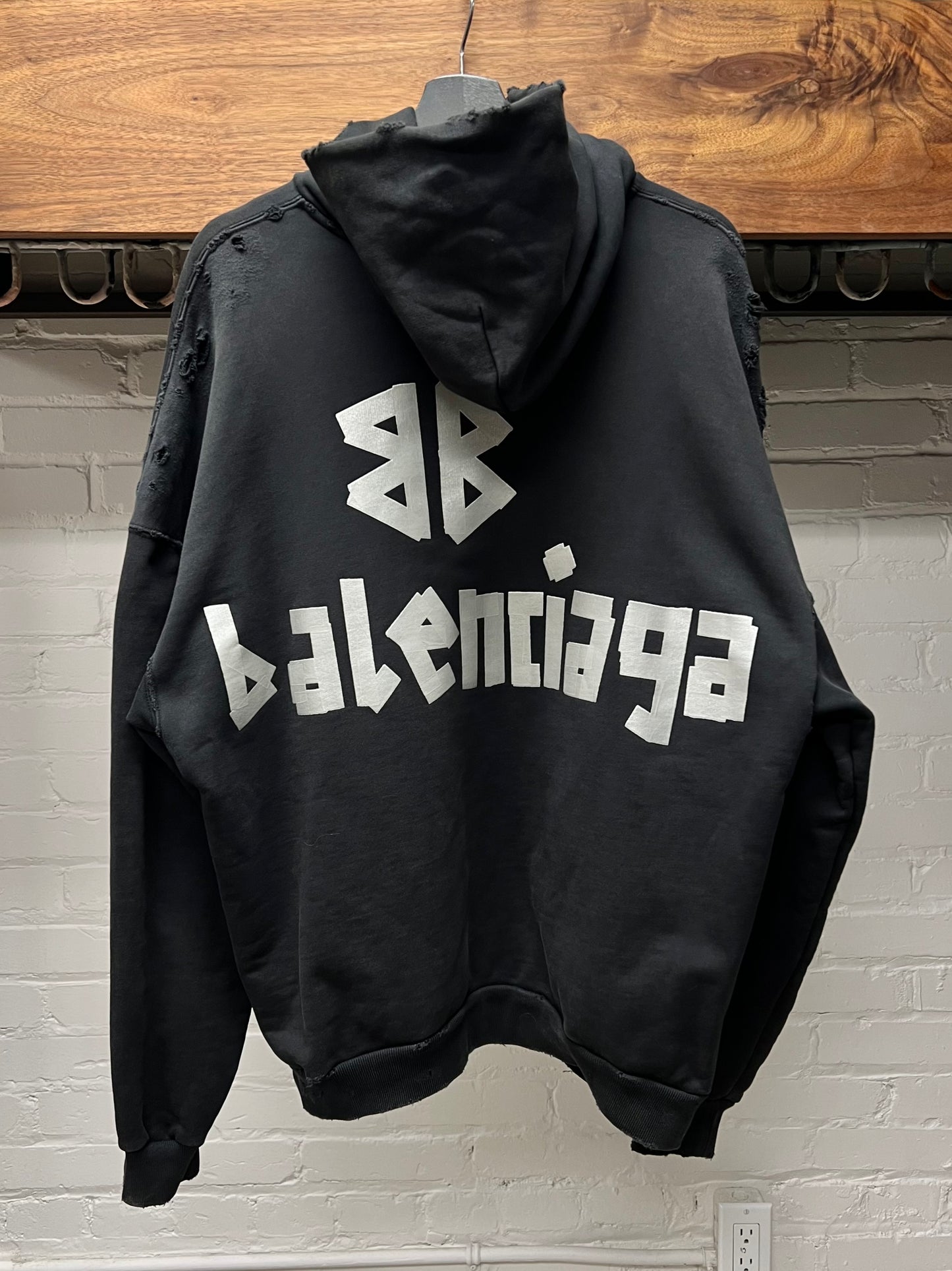 2023 Balenciaga ‘Tape Logo’ Distressed Pullover Hoodie
