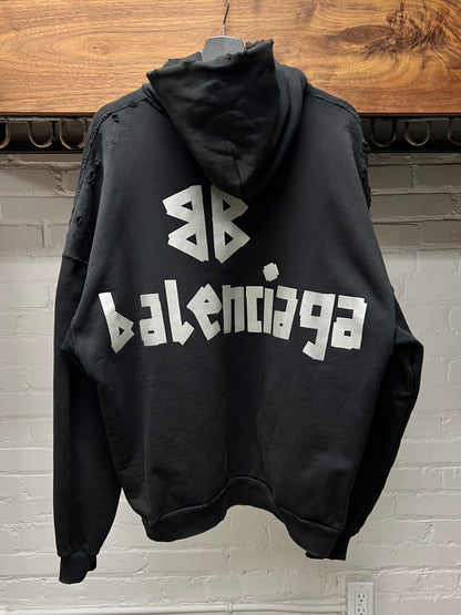 2023 Balenciaga ‘Tape Logo’ Distressed Pullover Hoodie