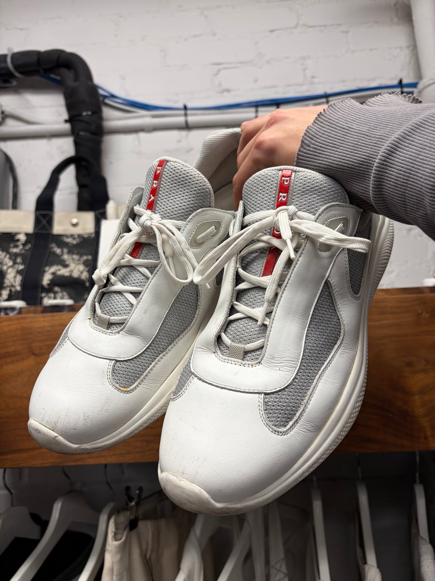 Prada ‘America’s Cup’ White/Grey Leather Low Top Sneakers