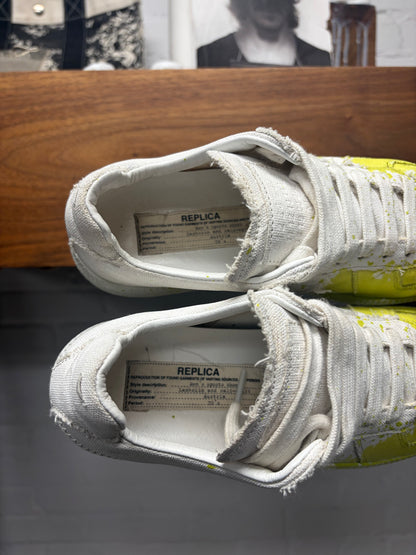 Maison Margiela ‘G.A.T.’ White Canvas Paint Splatter Low Top Sneakers
