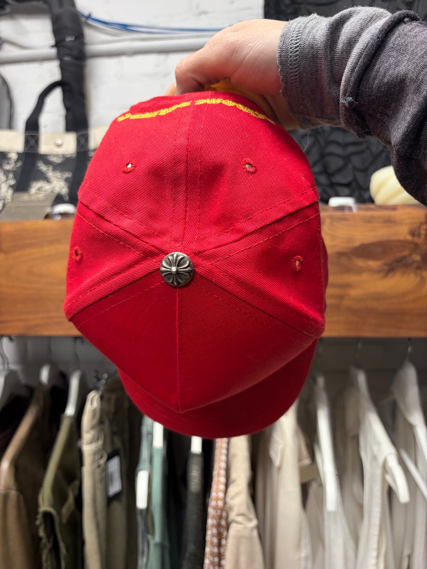 Chrome Hearts Red/Yellow Embroidered Logo Trucker Hat