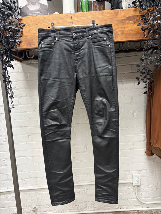 Rick Owens ‘Detroit Cut’ Waxed Black Skinny Jeans